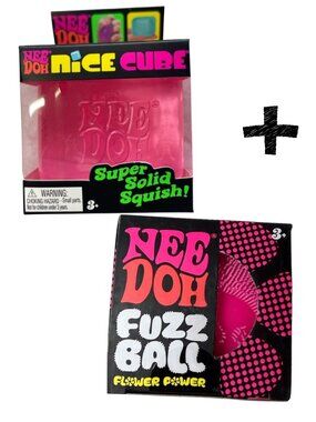 🩷🆕 NIB Lot of 2 NEEDOH: 🩷Pink NICE CUBE & 🩷Pink FUZZ BALL🔥RARE